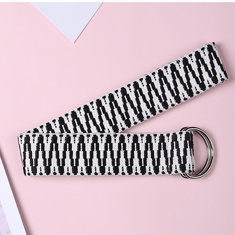 Lærred afslappet bælter til kvinder retro 130cm lang rem boho stil vævning d form spænde kvindelige harajuku linning jeans bukser: Sort