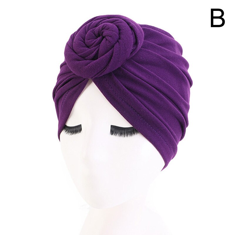 mujer europeo y americano Popular Donut turbante Color puro bola sombrero gorro de quimioterapia para Spa baño sombreros: 02