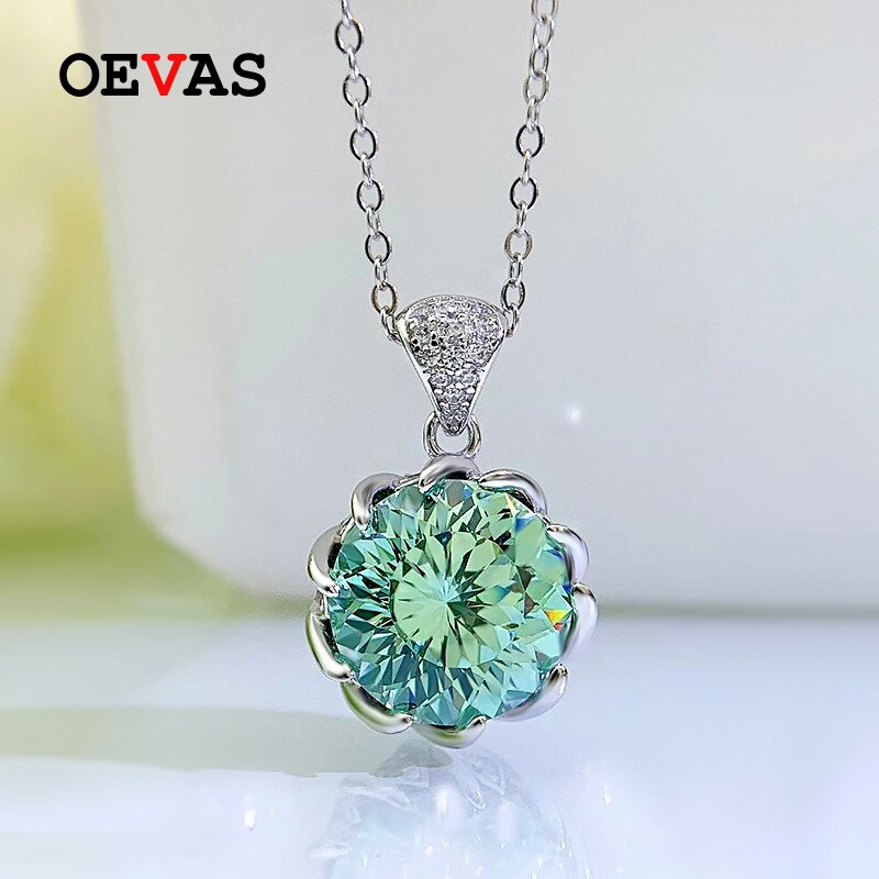 Oevas 100% 925 Sterling Zilver Hoge Carbon Diamond Lotus Ringen Hanger Ketting Voor Vrouwen Sparkling Luxe Fijne Sieraden