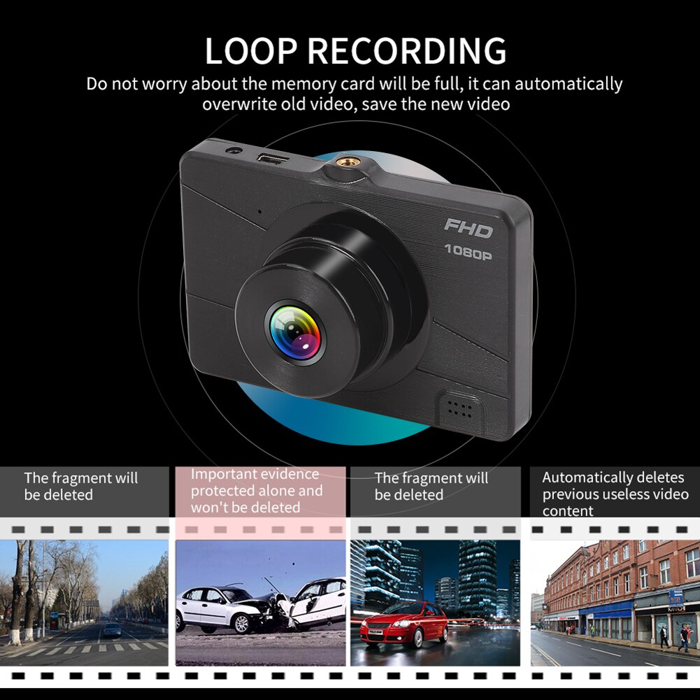 VODOOL 1080p Full HD Car DVR Dashboard Camera 3.6 inch TFT LCD Display Dash Cam Driving Recorder with Rear View Camera