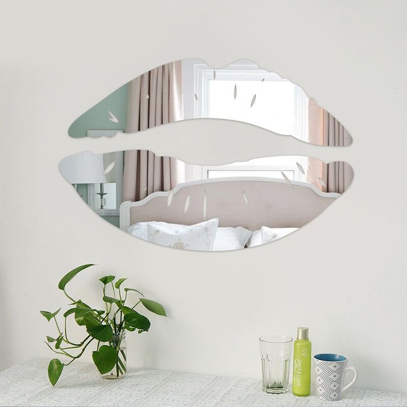 Espejo de pared acrílico con forma de beso 3D, pegatina decorativa, calcomanía de pared, decoración para el Hogar, baño y ducha: silver