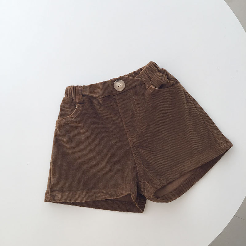 Pantalones cortos de pana para bebé de invierno otoño para niñas, bombachos bonitos de un botón, algodón, 1-5 años,: Coffee / 4 años
