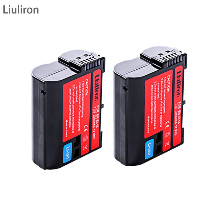 Batterie pour Nikon D500,D600,D610,D750,D7000,D7100,D7200,D800,D800E,D810,D810A v1, 2X EN EL15 EN-EL15 EN EL 15 EN EL15A: 2battery