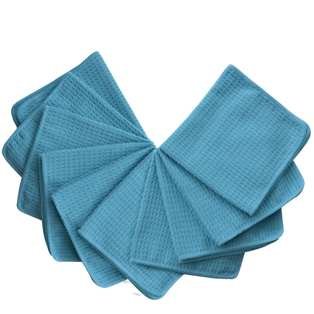 SINLAND Micro Fiber Waffle Weave Towel Microfiber Kitchen Cleaning Cloths Dish Drying Towels Hand Towels 3 Pcs 16inX24in White: light blue / 3pcs