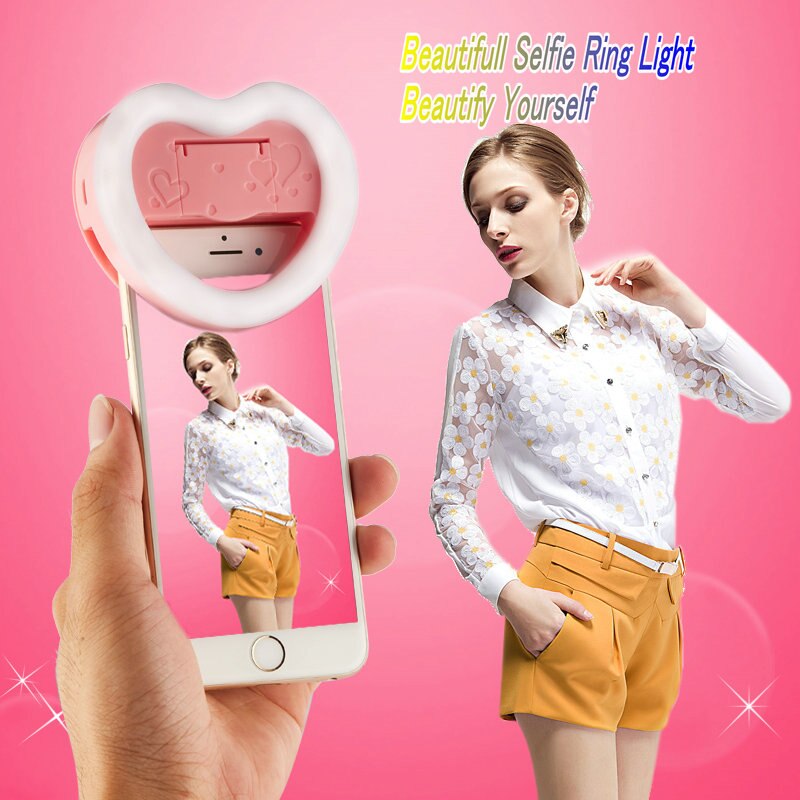 Anillo de luz para Selfie recargable con espejo grande, soporte para teléfono, para IPhone, Smartphone, Huawei, Xiaomi