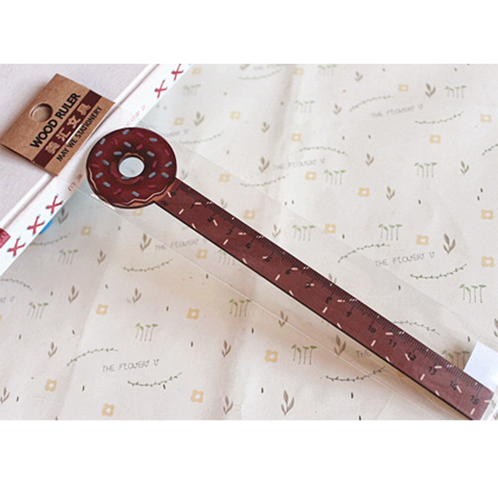 Regla geométrica de dibujo de dibujos animados, regla recta de madera con forma de Donut para comida creativa, postre, escuela, oficina, de papelería de 15cm, 1 Uds.