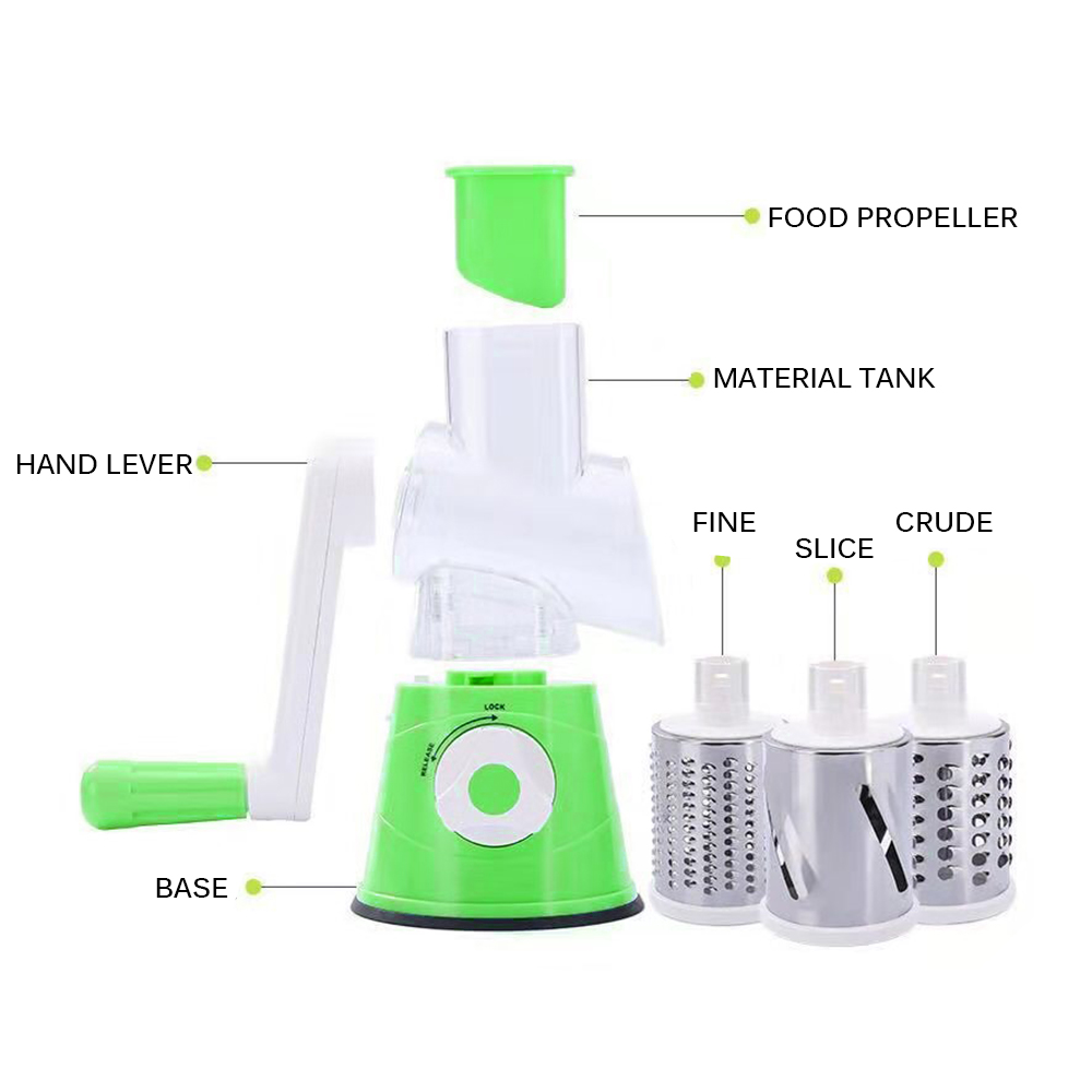 Manual Vegetable Cutter Round Slicer Potato Carrot Grater Slicer 3pcs Stainless Steel Chopper Blades Kitchen Tool