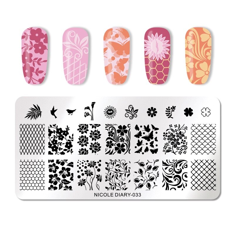 Nicole Dagboek Valentijnsdag Nail Stempelen Plaat Rechthoek Ronde Nail Art Stamp Image Template Diy Nail Plate Print Stencil: ND-033