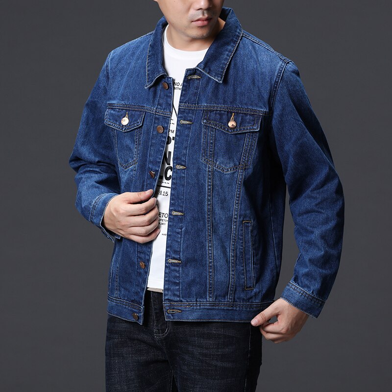 Autumn classic men's denim jacket slim blue lapel single-breasted buttons retro casual washed denim jacket men's top