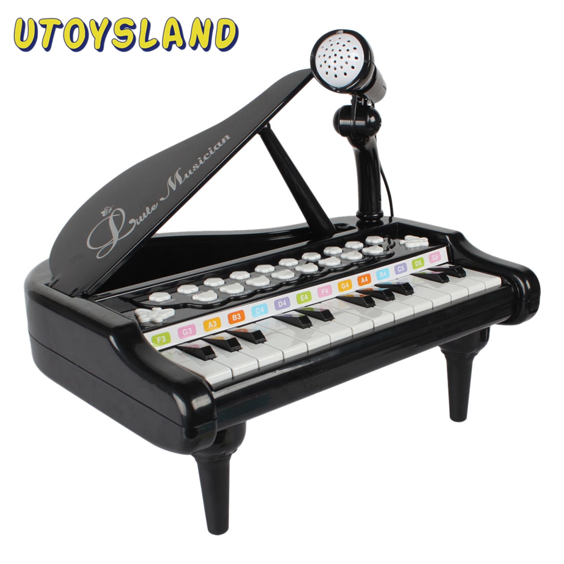 Barn 24 tangenter piano mini musik barn musikinstrument leksaksuppsättning med mikrofon för barn - svartrosa