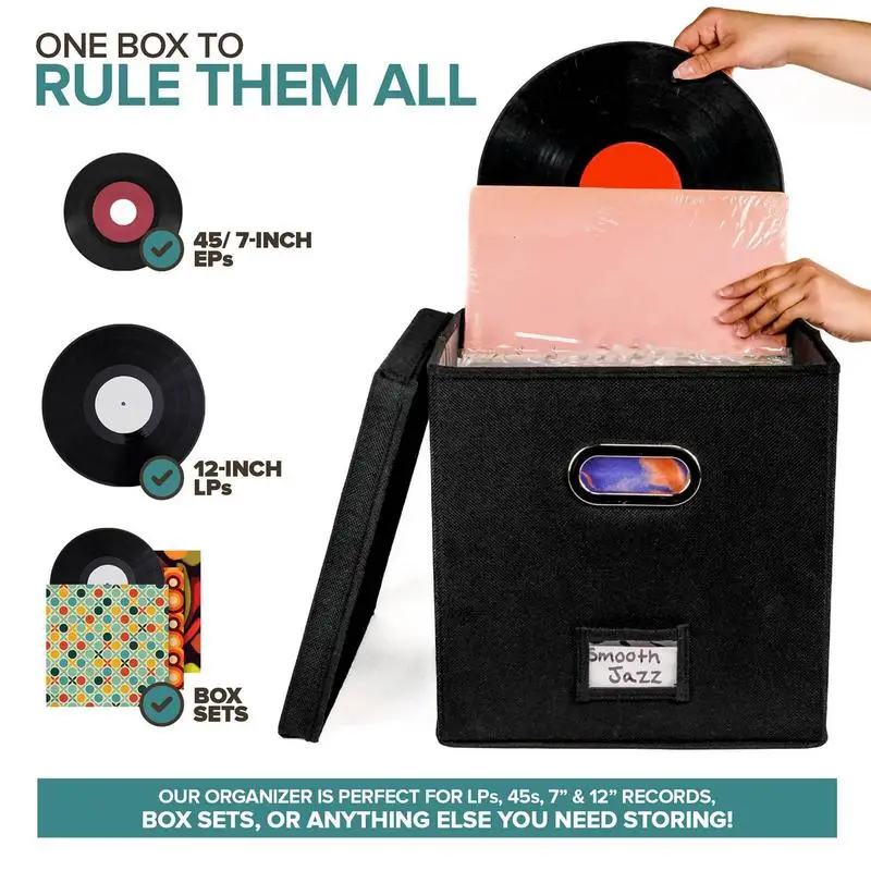 Boîte de rangement pour disques vinyles jusqu'à 50+ 12 pouces, caisse pour disques, stockage d'album LP, boîtes de rangement en tissu avec couvercles