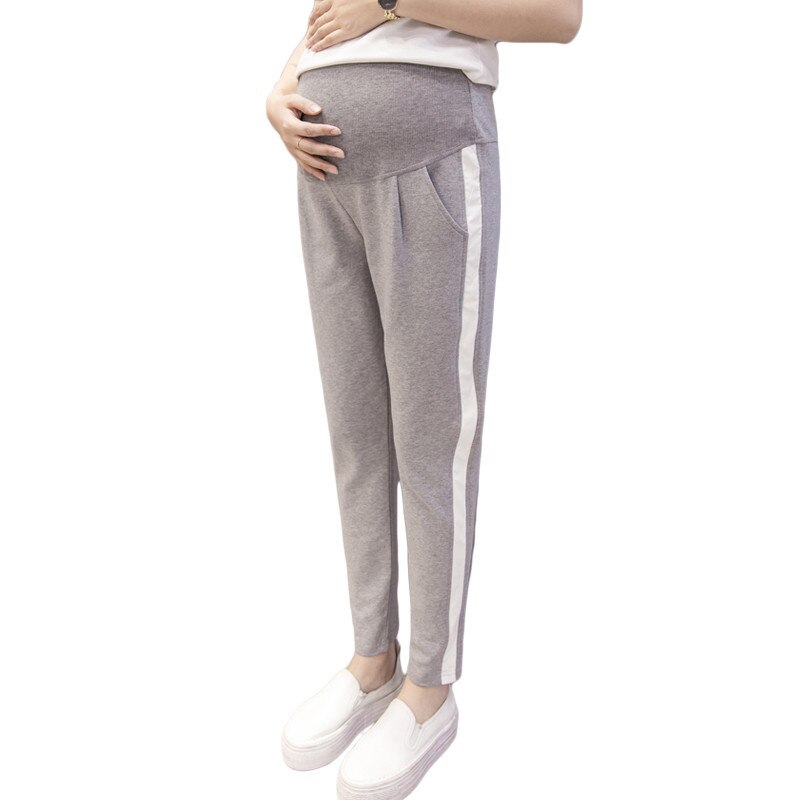 Höst gravid sport byxor elastisk midja mage fritidsbyxor kläder för gravida gravida byxor: Grå / L