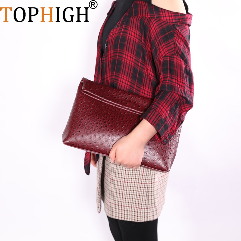 Tophigh Mode Vrouwen Loved Struisvogel Lederen Dag Clutch Bags Ins Handtas Python Pouch Koppelingen Dames Avondfeest
