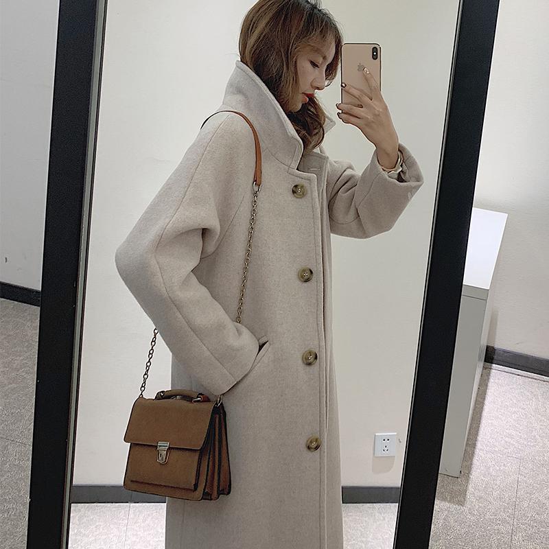 Manteau en laine mi-long style coréen pour femme, vêtement d'extérieur noir à col rabattu, style slim, collection printemps-automne