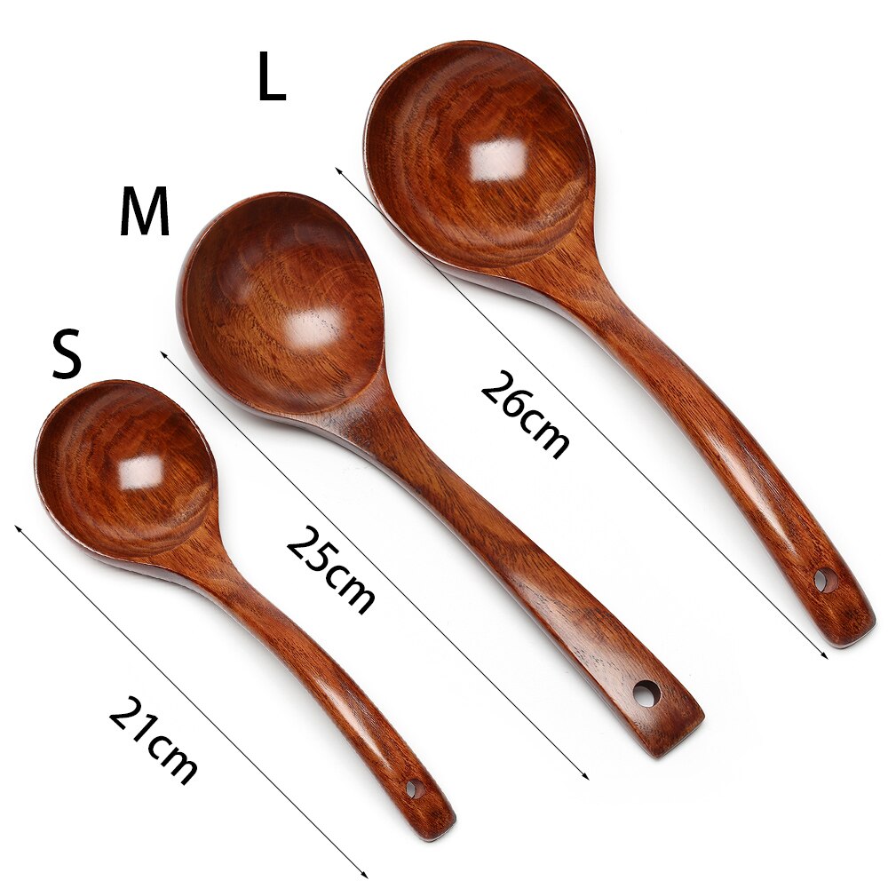 Wooden Long Handle Large Soup Scoops Cooking Scoop Natural Wood Spoon Soup Ladle Ramen Spoon Catering Tableware Kitchen Utensil
