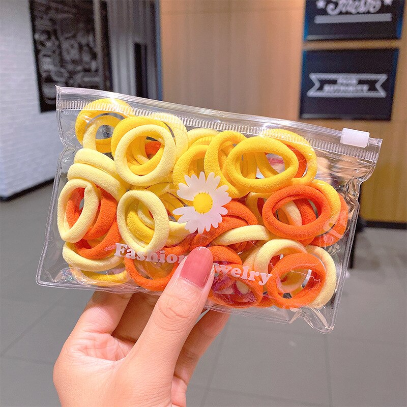 50 Stks/set Vrouwen Meisjes Kleurrijke Nylon Elastische Haarbanden Paardenstaart Houder Elastiekjes Chouchou Hoofddeksels Haar Accessoires: Yellow A