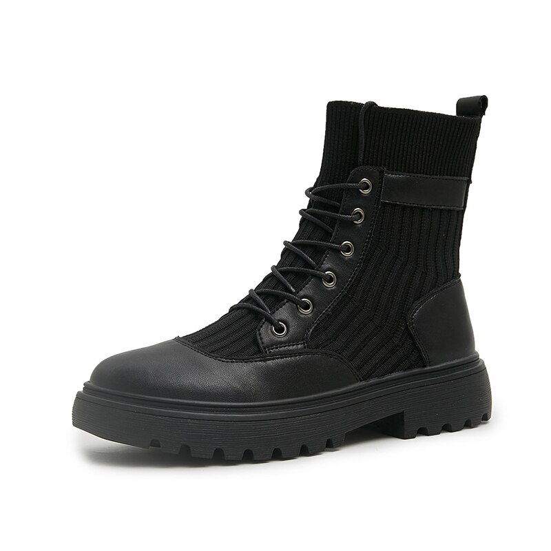 STQ – bottines de moto en cuir souple fendu pour femme, chaussures Punk noires, automne-hiver , 7152