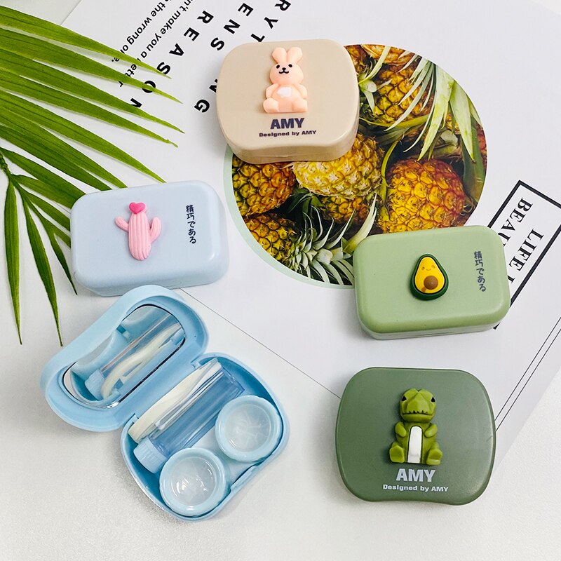 ovolook Cartoon Cosmetic Travel box Storage Holder Contact lens pop case with mirror contact lens case Eyewear