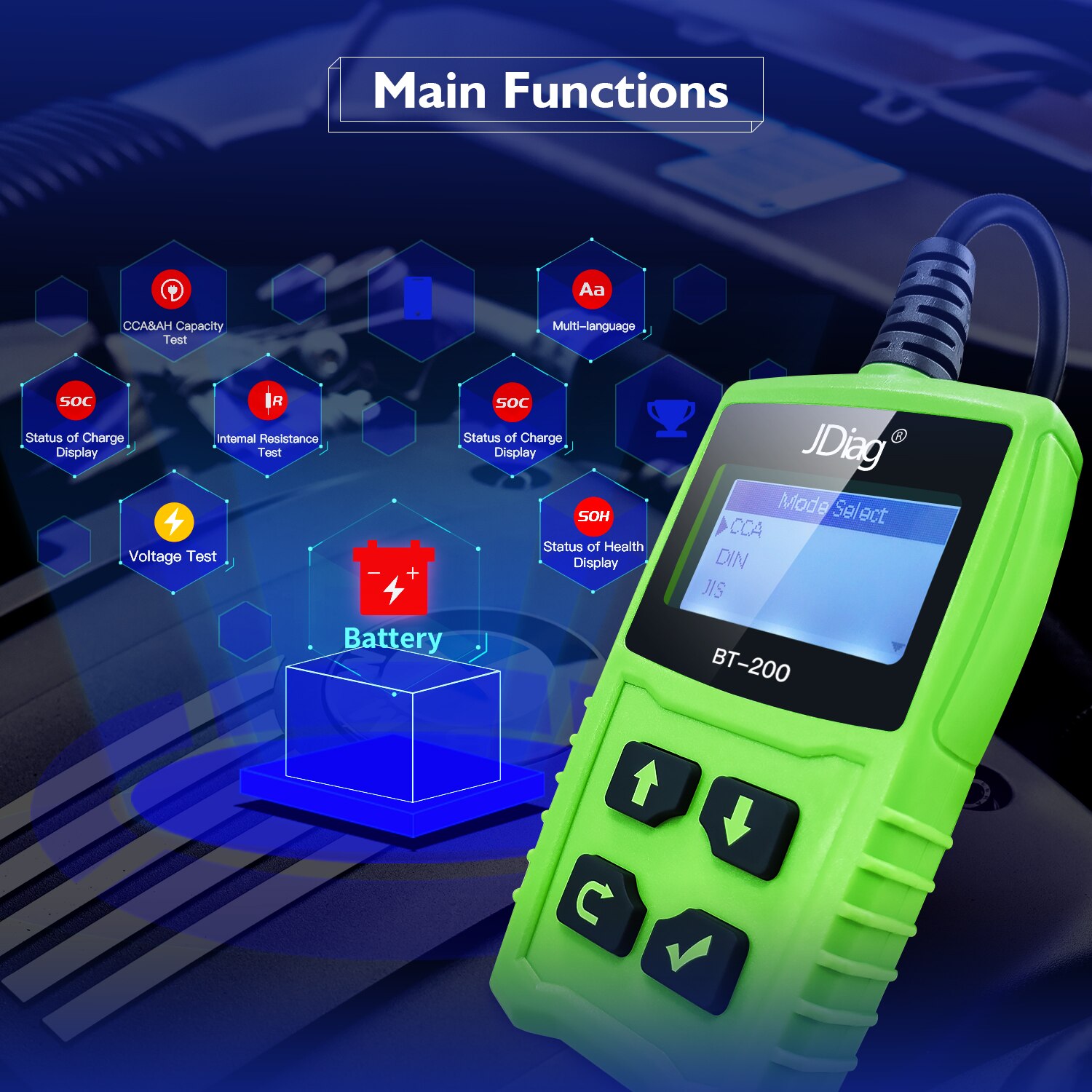JDiag BT200 12V Car Automotive Load Battery Testers 100-2000 CCA Auto Digital Analyzer Vehicle Bad Cell Diagnostic Check Tools