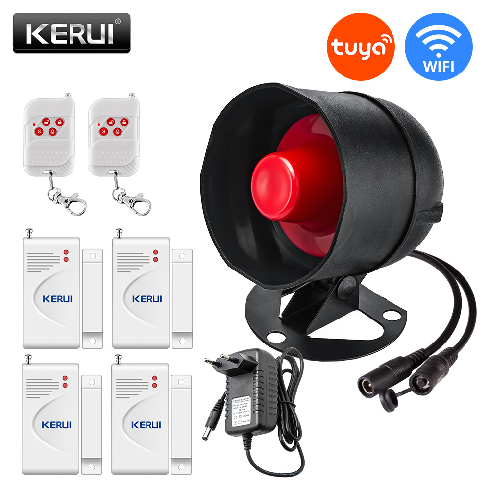 KERUI Tuya WIFI inteligente sistema de alarma de seguridad inalámbrico sirena hogar antirrobo Sensor de puerta de movimiento Compatible con Google Home Alexa 433Mhz: Gris oscuro