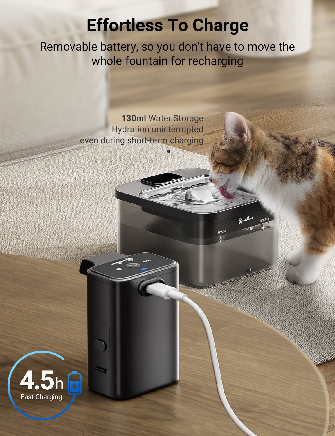 DownyPaws Fuente de agua automática para gatos de acero inoxidable de 2,5 L, bebedero inalámbrico negro de 4000 mAh para mascotas, batería y sensor, dispensador 2 en 1