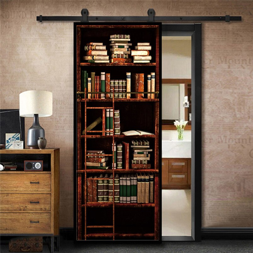 Book Shelf PVC Door Sticker Removable Room Door Wallpaper for Living Room Home Decoration 20F04