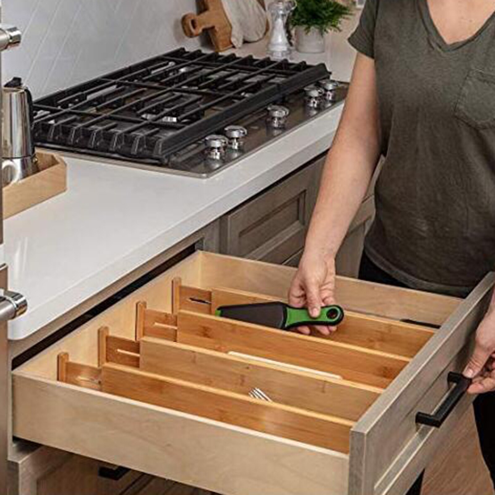 1pc divisor de gaveta separador ajustável expansível bambu gaveta armazenamento grade board organizador ferramentas do quarto doméstico