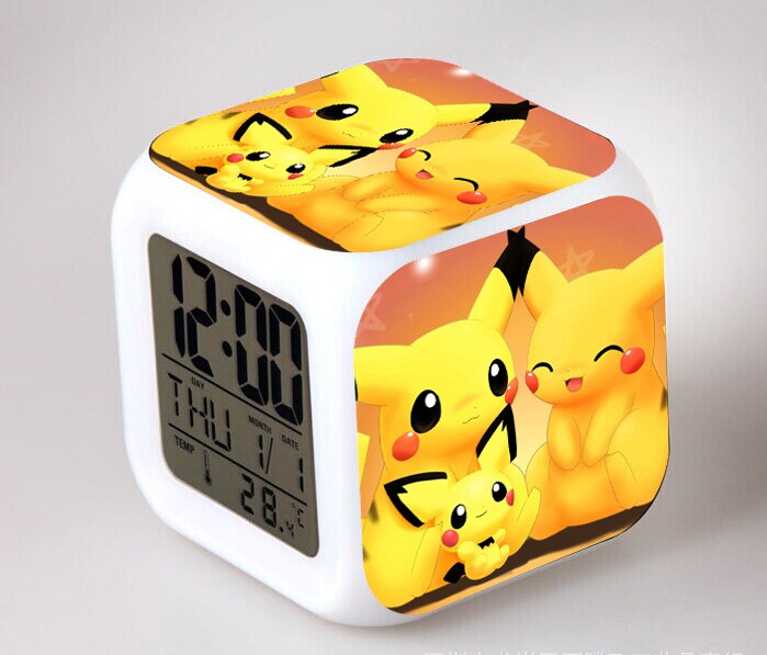 Pet Monster Alarm Clock LED Digital Clock 7 Color Changing Night Light Glowing Kids Desk Clock Children with Thermometer: B