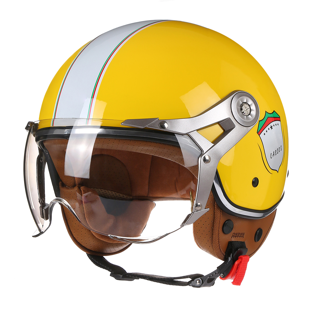 Vintage BLD Motorcycle Helmet Jet with Visor Motorbike Riding 3/4 Open Half Helmet Retro Scooter Capacete Moto: Blue / M