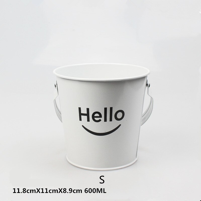Secchiello per il ghiaccio patatine fritte secchiello piccolo caffetteria Bar Party creativo Mini secchiello per il ghiaccio patatine fritte barile ferro: Hello-White-S