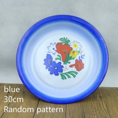 Disco de esmalte nostálgico antiguo, plato de té esmaltado, plato de fruta esmaltado, estilo chino.: Blue-30cm