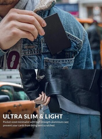 Slim Alumínio Pop-Out RFID Card Holder, Elastic Back Pouch, ID Credit Card Holder, Blocking Protect, Travel Wallet