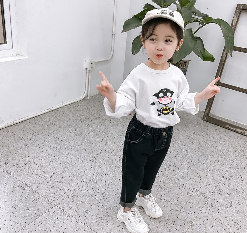 2 3 4 5 6 Y Koreanische Einfache Stil Baby Mädchen Gerade Jeans Kleinkind Jungen Hosen Schwarzen Cowboy Denim hosen Frühjahr & Herbst