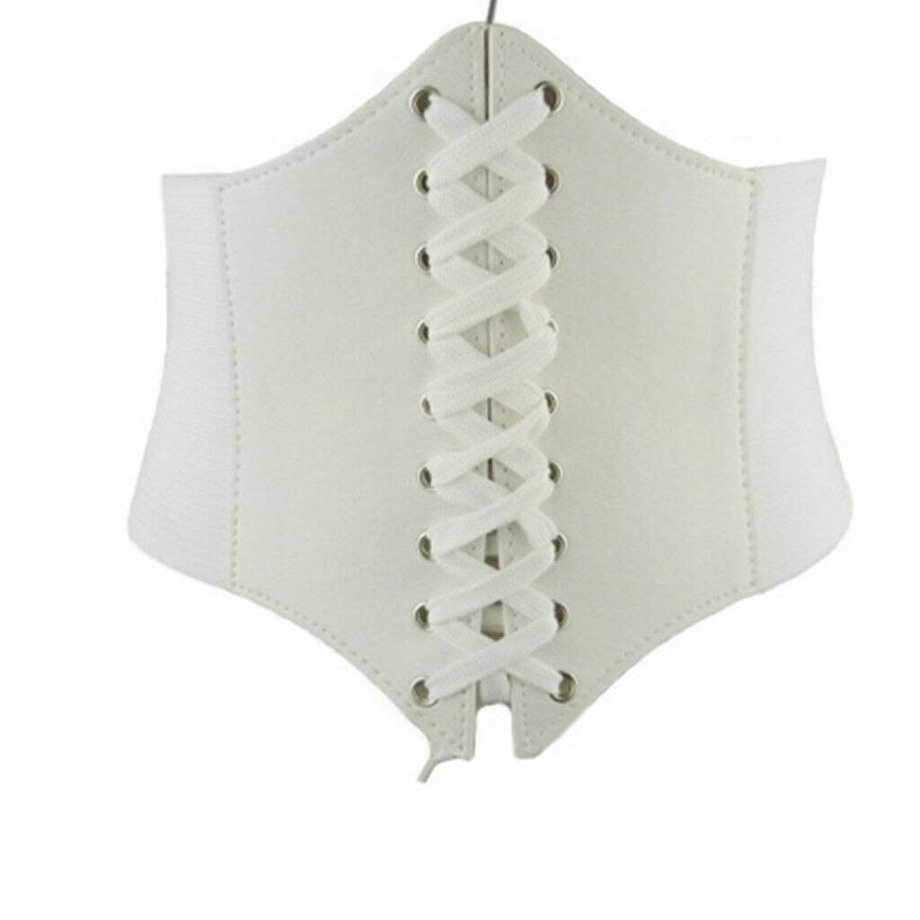 Casual Women Ladies Elastic Extra Wide Corset Tie High Waist Slimming Belt: White