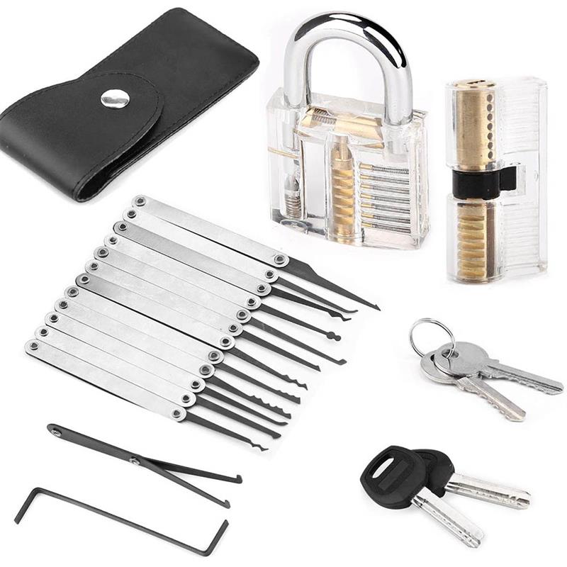 Locksmith Hand Tools Supplies Lock Pick Set Transparent Visible Practice Padlock With Broken Key Removing Hooks Hardware Tools