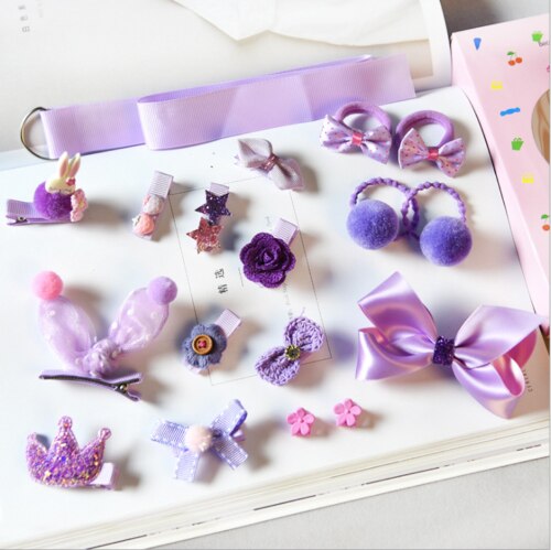 Kinderen Accessoires 18 Stks/sets Prinses Baby Kids Meisje Baby Hoofdband Grosgrain Haarelastiekjes Clips Haar Clips Touw Set: Paars