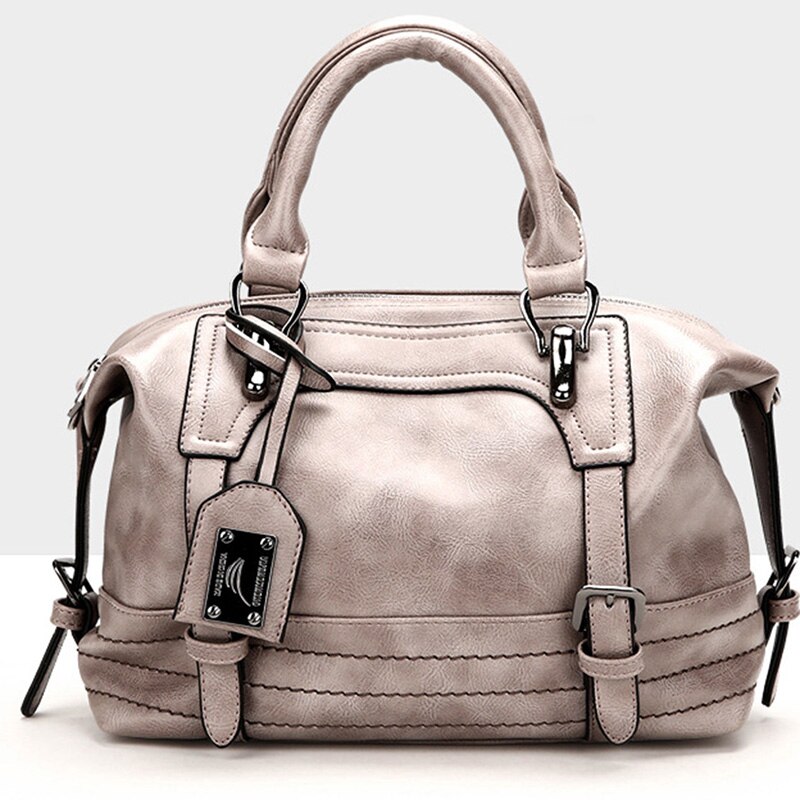Women's PU Leather Handbag - Soft Cushion Tote - Single Shoulder Strap - Zipper Closure: Gray