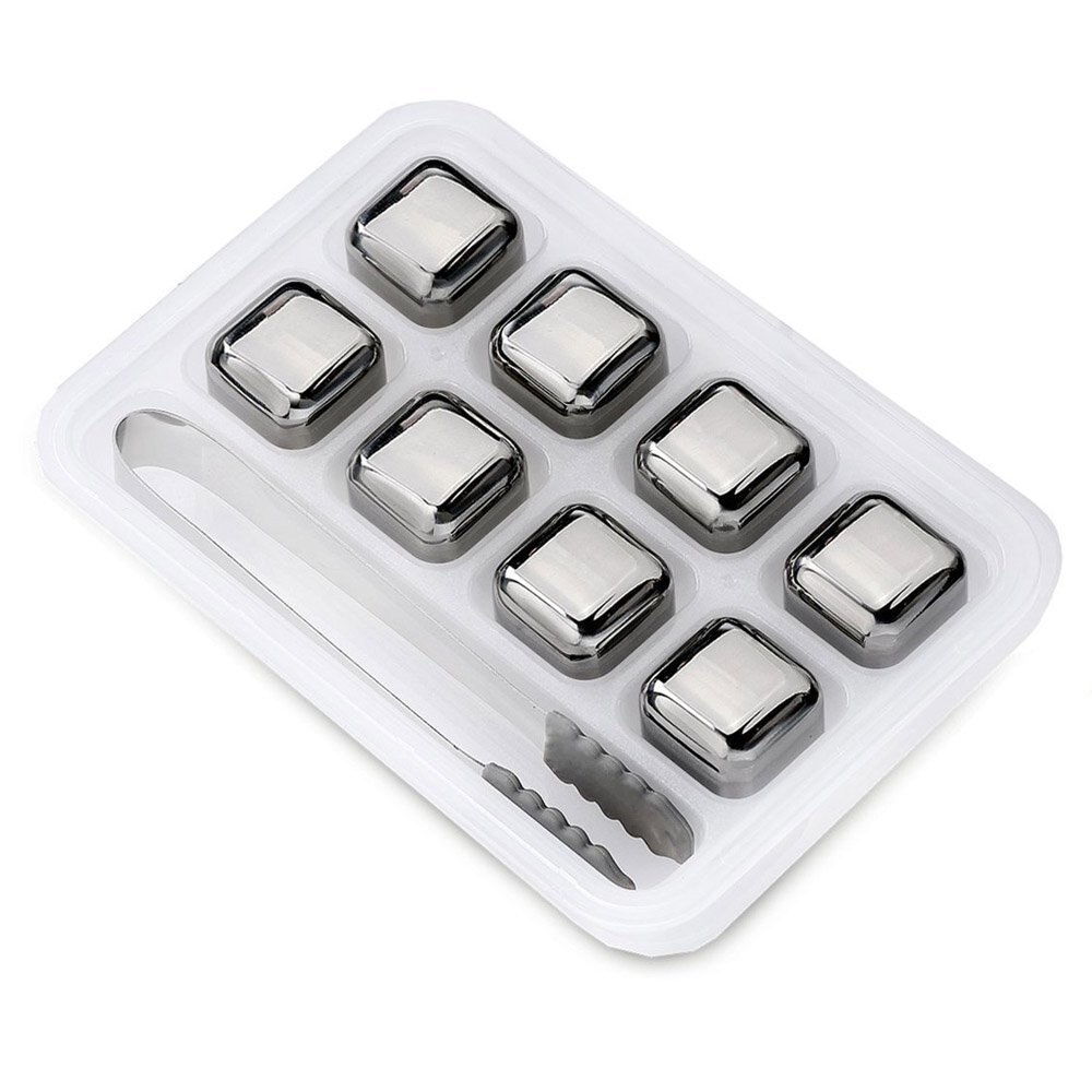Stainless Steel Whiskey Stones Reusable Drink Coolers MetalIce Cube Stone Chilling Rocks Cooling Wine Beer Beverage Set: Set of 8 with tongs