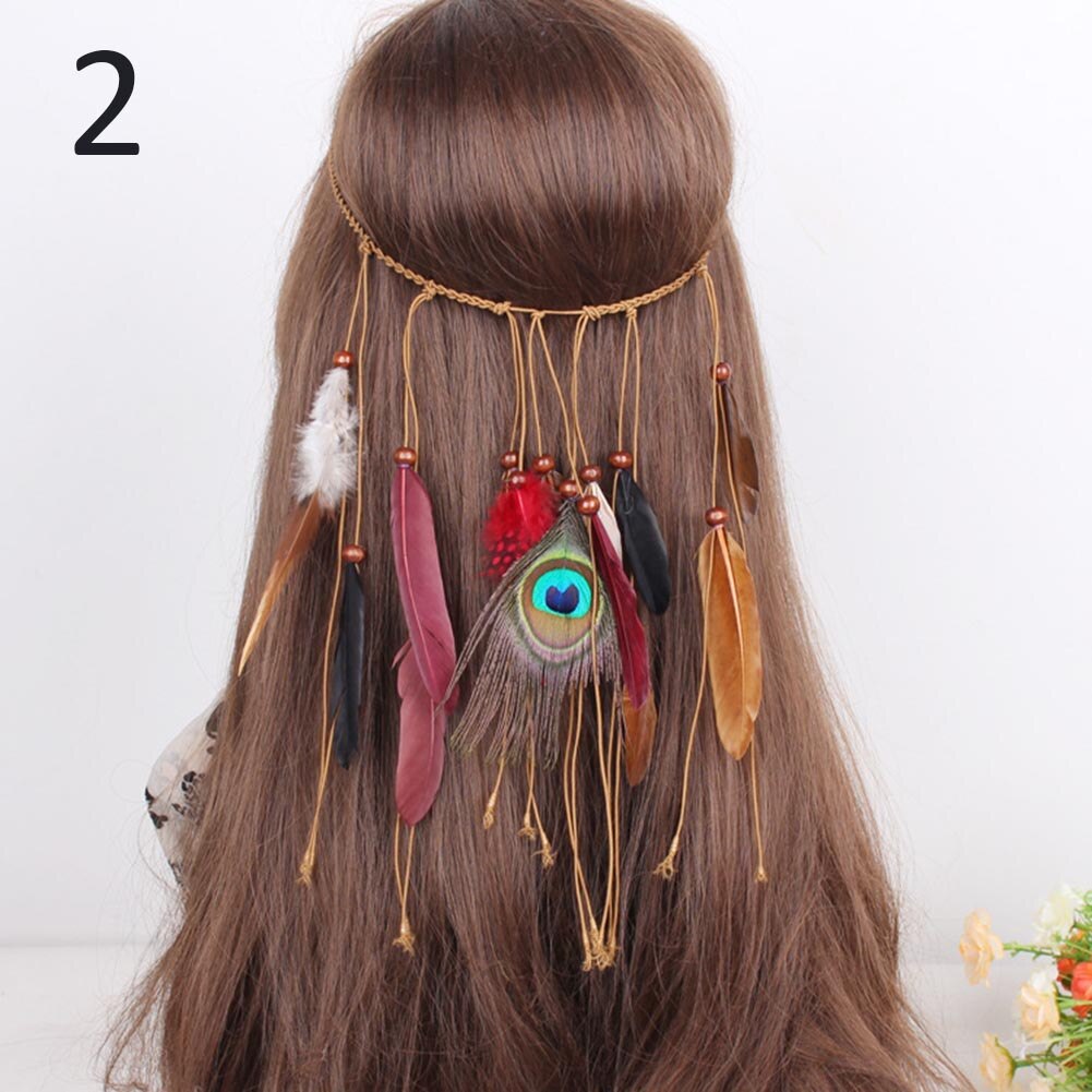 Indian Feather Hoofdband Verstelbare Hoofdtooi Festival Boho Haarband Vrouwen Girl Haar Accessoires EIG88: 2