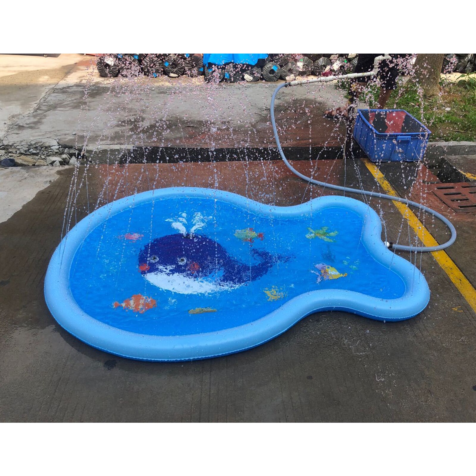 Collectie Vis Vorm Water Splash Mat Voor Kinderen Blauwe Cartoon Gedrukt Patroon Water Game Pad Voor Buitenshuis