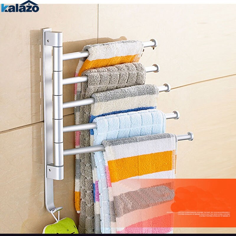 2/3/4/5 Rods Towel Bar Rotating Towel Rack Bathroom Kitchen Wall-mounted Towel Polished Rack Holder Hardware Accessory