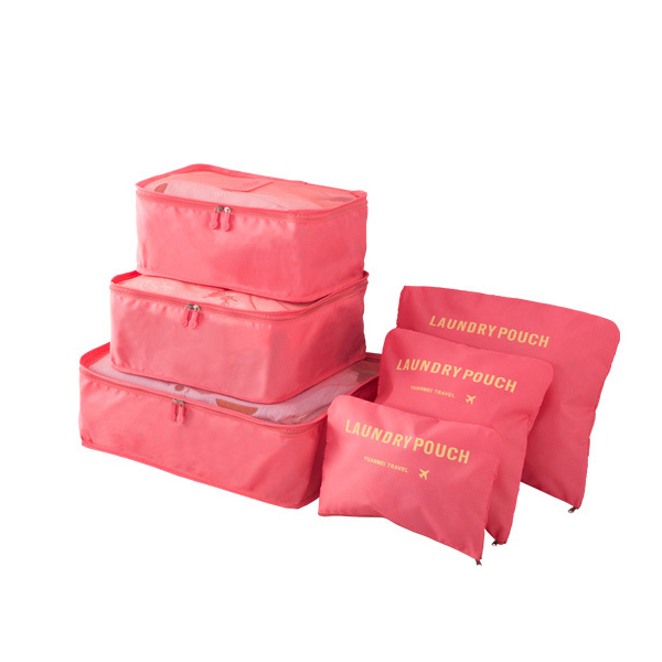 Reisopbergset van zes stuks: bagage-, kleding- en opbergtas, ideaal voor het opbergen van kleding, schoenen en ondergoed tijdens zakenreizen.: Zwart