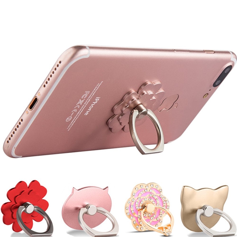 Soporte de anillo de Metal para el dedo para iPhone, soporte de Metal para el dedo de gato rosa, flor bonita, para iPhone 7, 8 Plus, X, XS, XR, XS, Max, 6, 6S