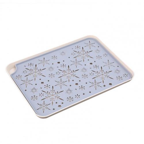 Kitchen Quick Drain Storage Tray Eco-friendly Hollow Pattern Plastic Rectangular Dessert Tray Supplies for Home: Grey S