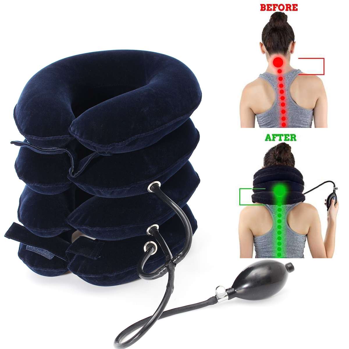 Coussin gonflable de soutien de civière de cou de soulagement de Stress de douleur d'oreiller de collier de cou de dispositif de Traction cervicale d'air de 4 couches