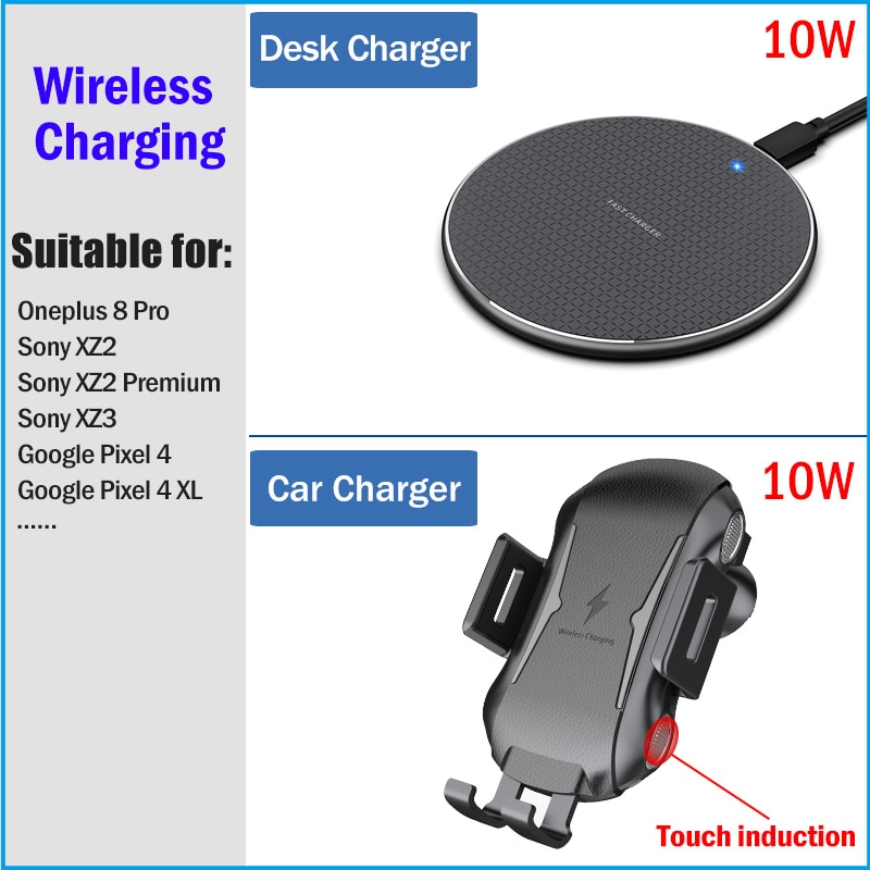 10W Qi Fast Car&Desk Wireless Charging for Oneplus 8 Pro Phone Wireless Car Charger for Google Pixel 4 4XL Sony Xperia XZ2 XZ3