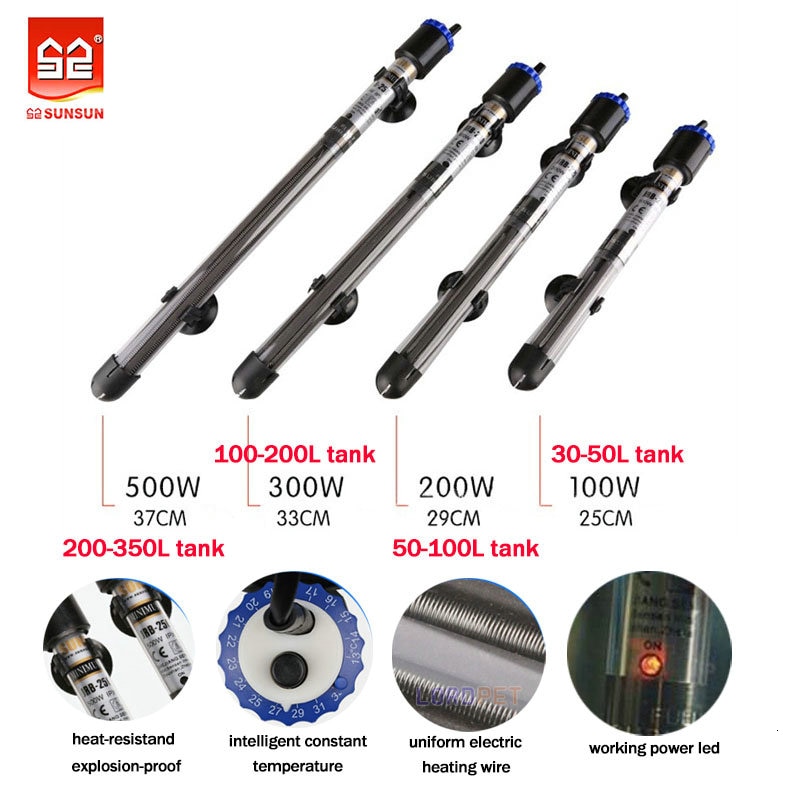Sunsun 100w 200w 300w 500w Submersible Heater Explosion Proof Glass Consant Temperature Control For Aquarium Water Tank