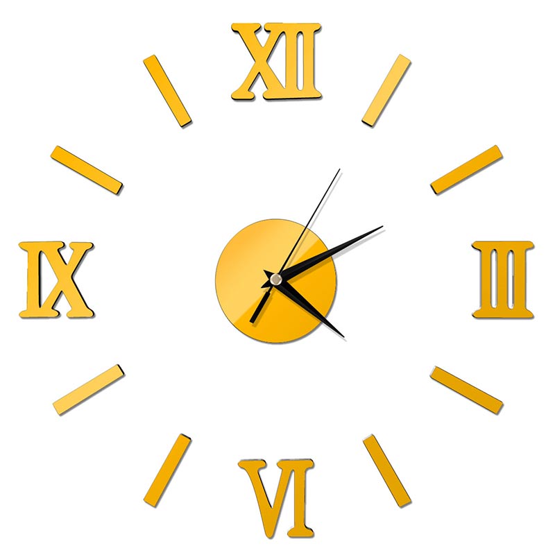 Large DIY Wall Clock Acrylic Mirror Stickers Roman Number Clocks for Living Room Home Office Decor SMD66: Gold