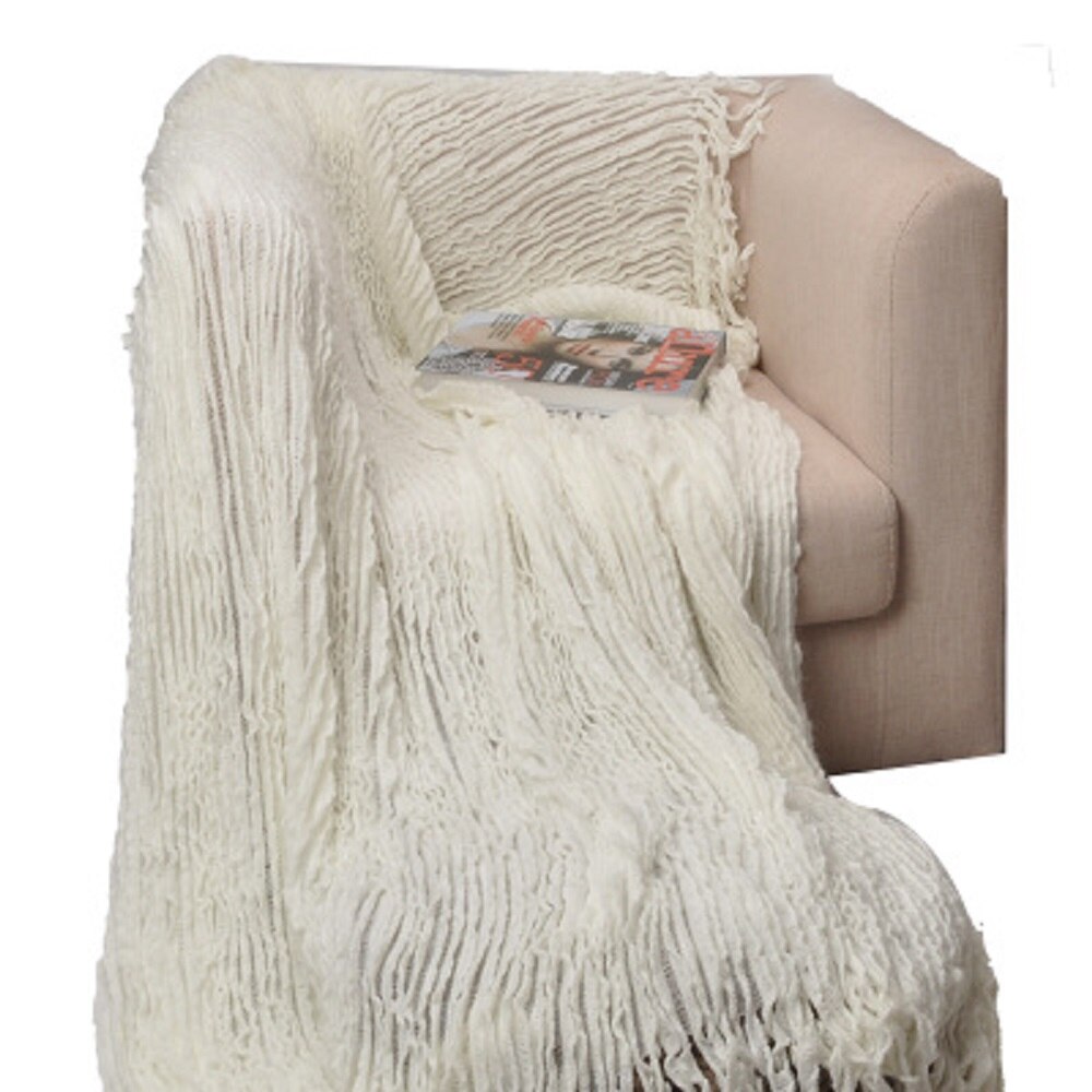 Battilo 100%  acryl casual banksprei woondecoratie gebreide deken , 130*170cm: Wit