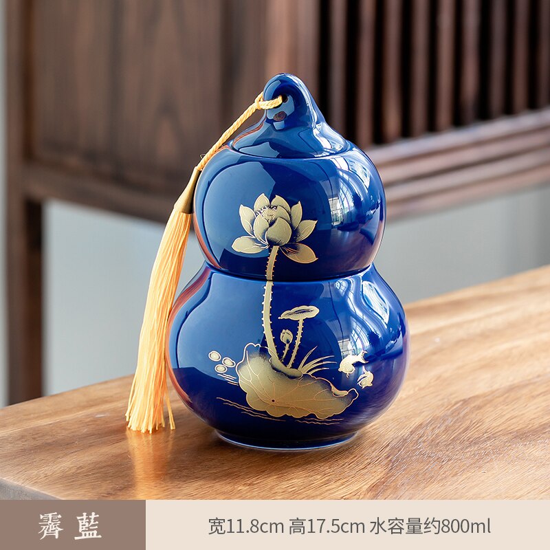 Ceramic Tea Caddy Tea Box Food Storage Sealed Jar Home Desktop Decoration Finishing Box Moisture-proof Storage Box Tea Container: B blue